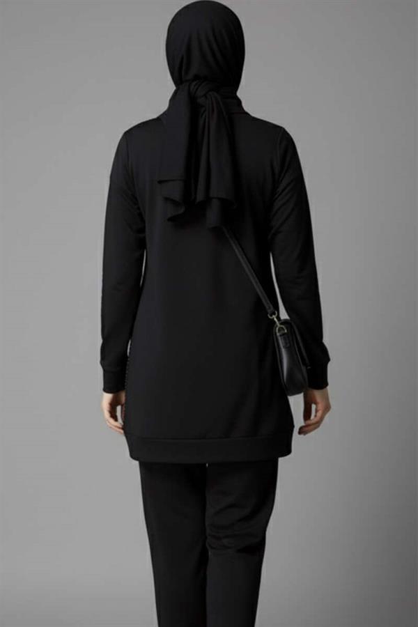Loysha Stoned Zippered 2 Piece Set Black