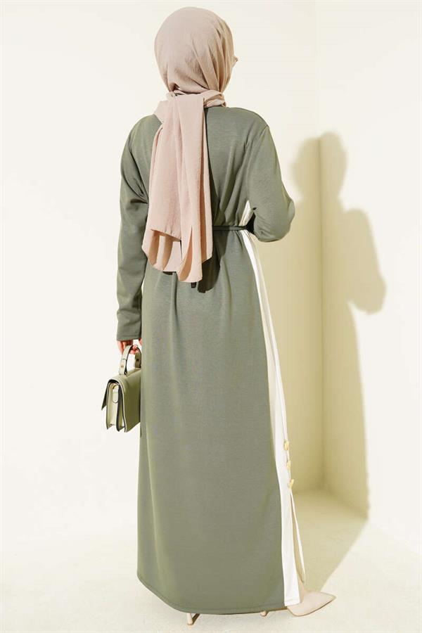 Loysha Side Stripe Dress, Almond Green