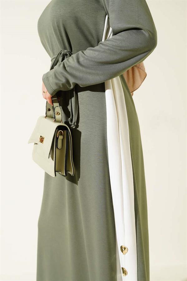 Loysha Side Stripe Dress, Almond Green