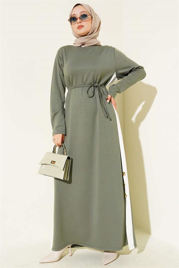Loysha Side Stripe Dress, Almond Green