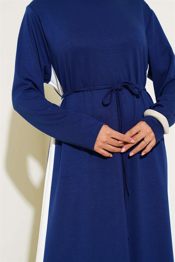Loyşa Side Stripe Dress Navy Blue