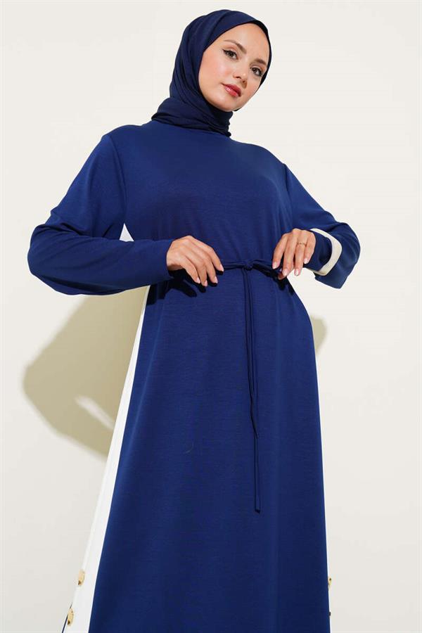 Loyşa Side Stripe Dress Navy Blue