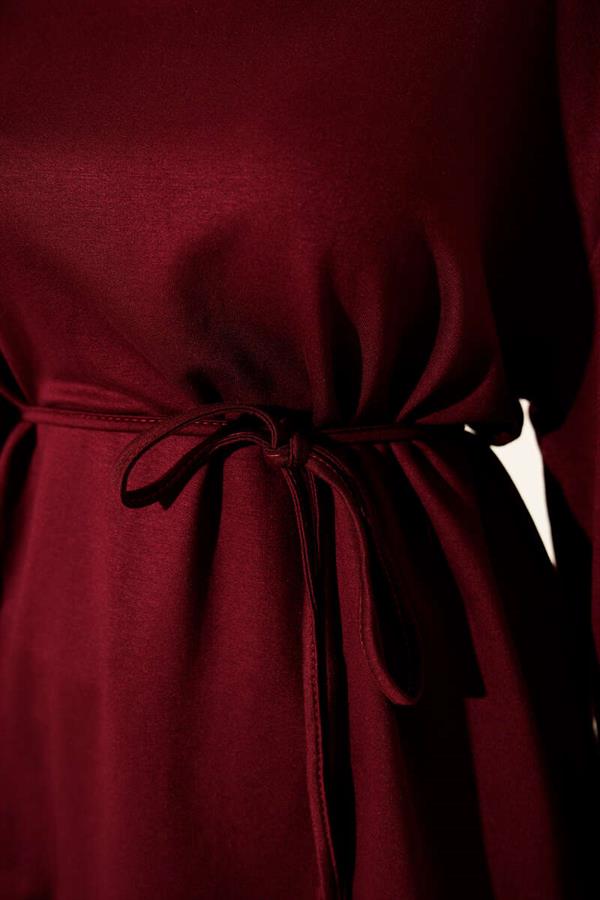 Loyşa Side Slit Belted Tunic Burgundy