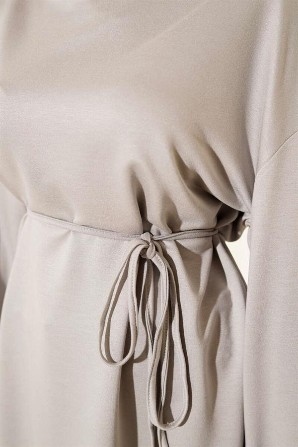 Loyşa Side Slit Belted Tunic Gray