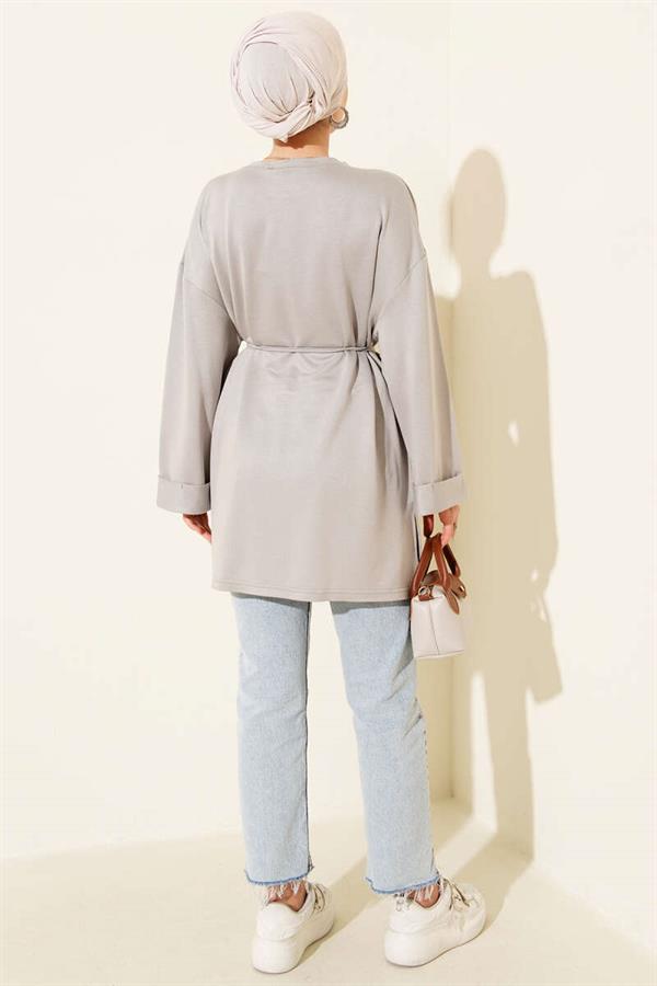 Loyşa Side Slit Belted Tunic Gray