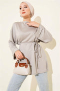 Loyşa Side Slit Belted Tunic Gray