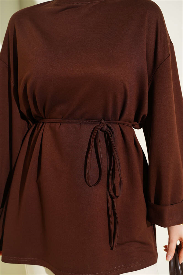 Loisha Side Slit Belted Tunic, Brown