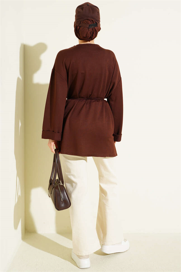 Loisha Side Slit Belted Tunic, Brown