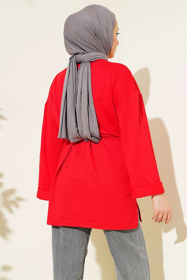 Loisha Side Slit Belted Tunic, Red