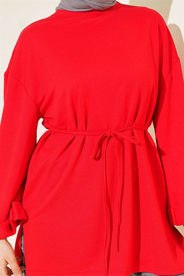 Loisha Side Slit Belted Tunic, Red