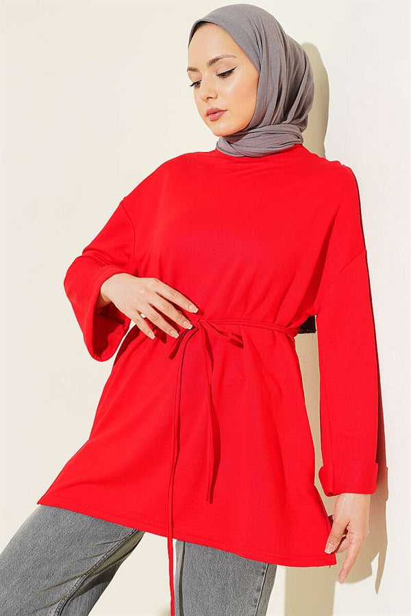Loisha Side Slit Belted Tunic, Red