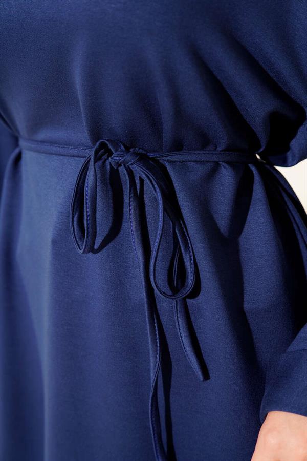 Loysha Side Slit Belted Tunic Navy Blue