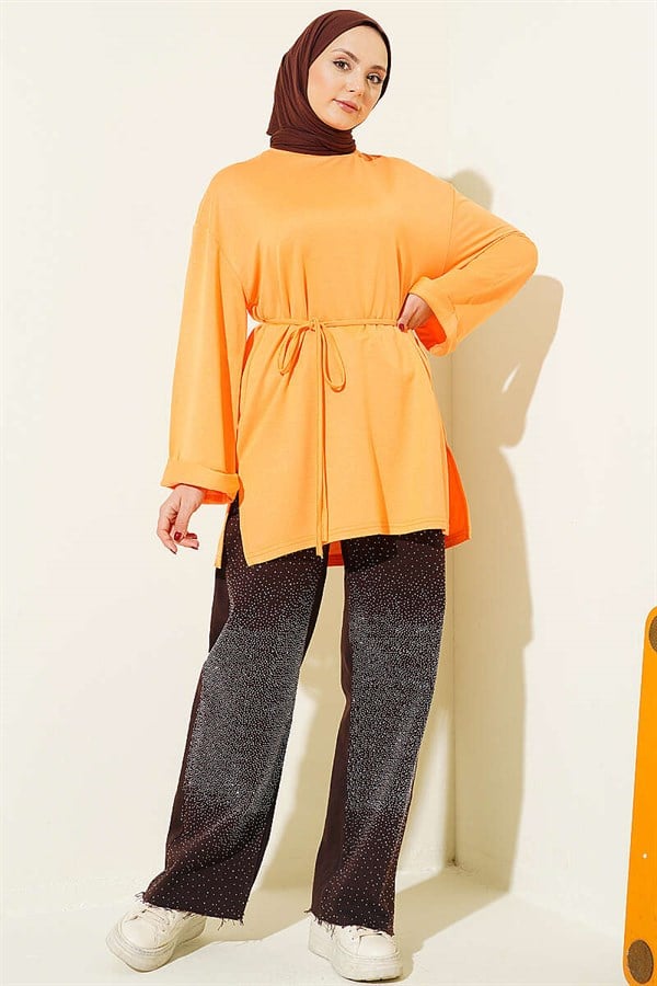 Loisha Side Slit Belted Tunic Orange