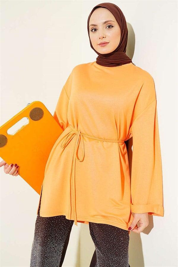 Loisha Side Slit Belted Tunic Orange