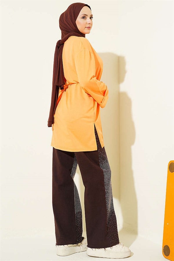 Loisha Side Slit Belted Tunic Orange