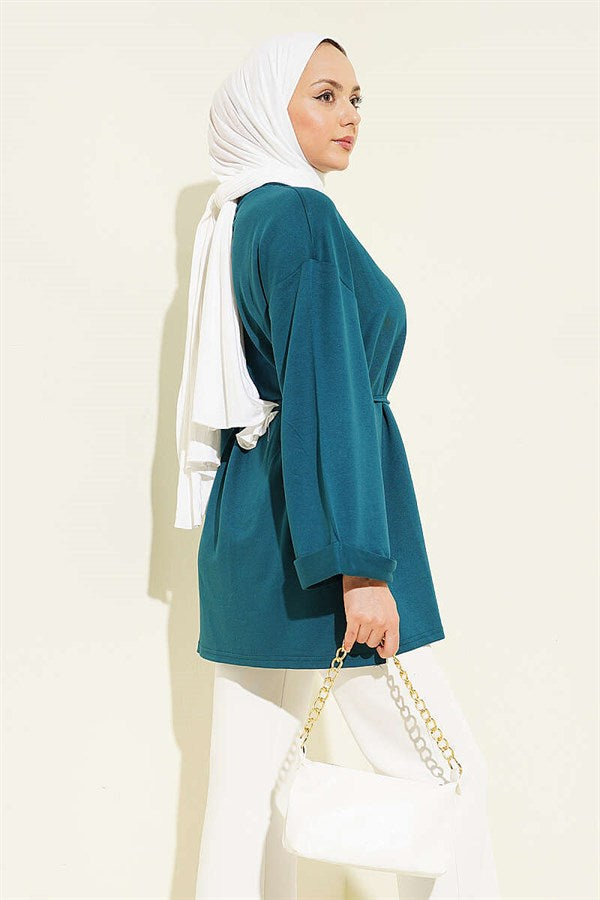 Loisha Side Slit Belted Tunic Petrol