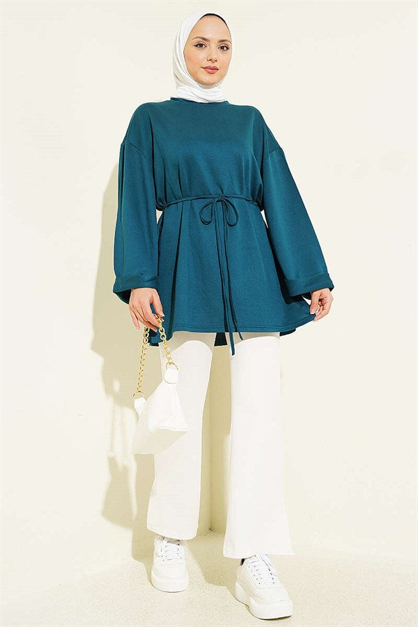 Loisha Side Slit Belted Tunic Petrol