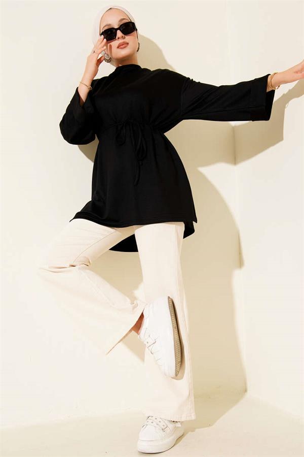 Loyşa Side Slit Belted Tunic Black