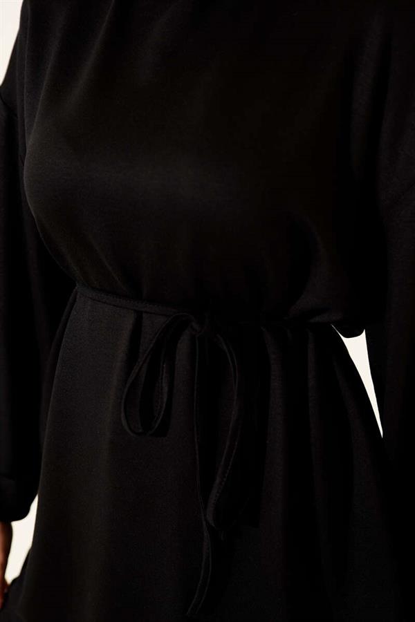 Loyşa Side Slit Belted Tunic Black