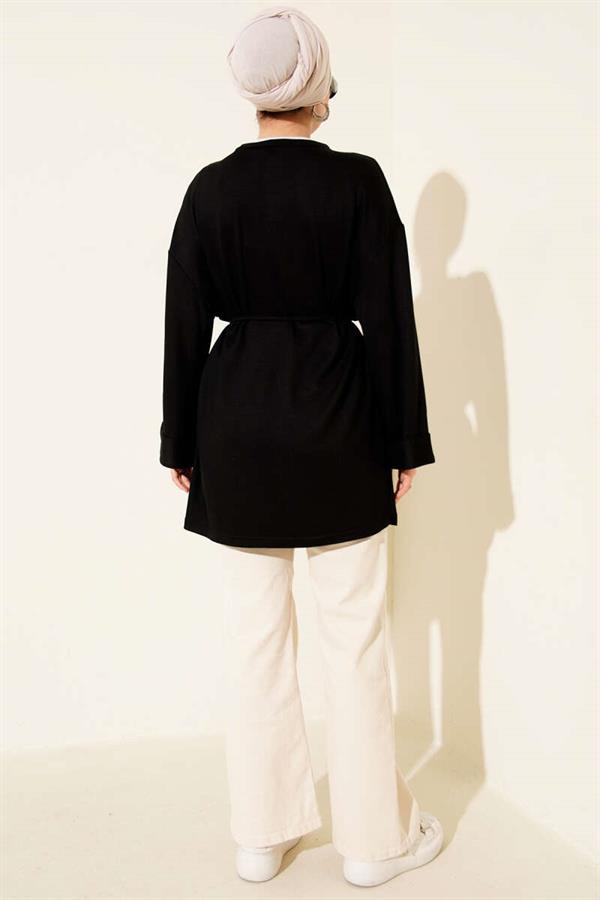 Loyşa Side Slit Belted Tunic Black