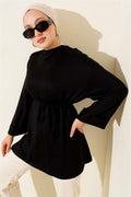 Loyşa Side Slit Belted Tunic Black