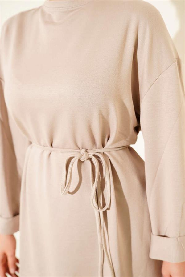 Loyşa Side Slit Belted Tunic Stone