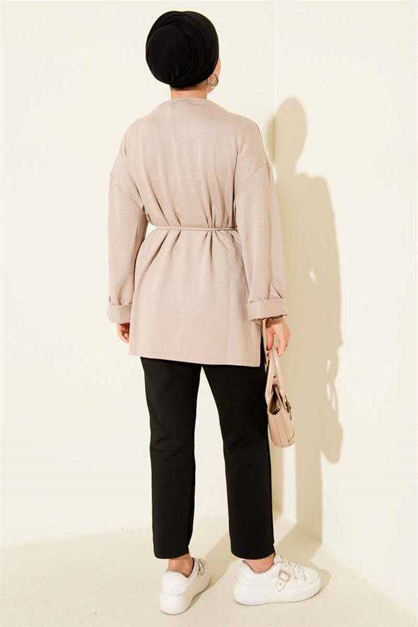 Loyşa Side Slit Belted Tunic Stone