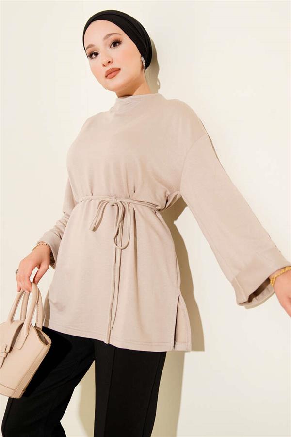Loyşa Side Slit Belted Tunic Stone