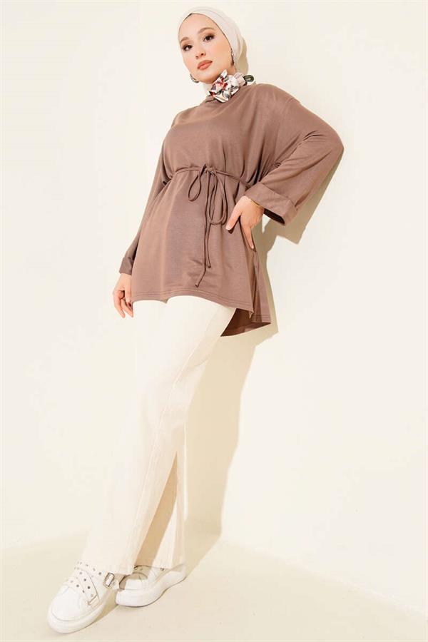 Loyşa Side Slit Belted Tunic Mink