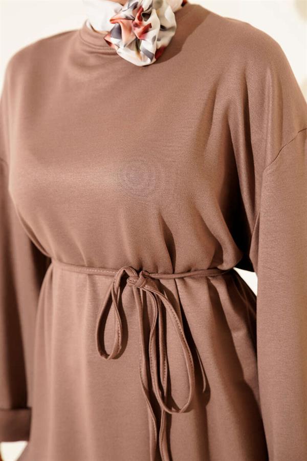 Loyşa Side Slit Belted Tunic Mink