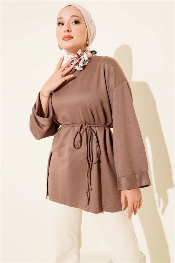 Loyşa Side Slit Belted Tunic Mink