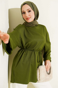 Loisha Side Slit Belted Tunic Green