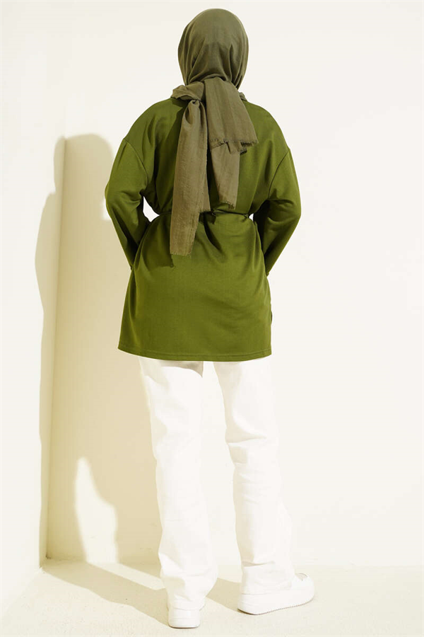Loisha Side Slit Belted Tunic Green