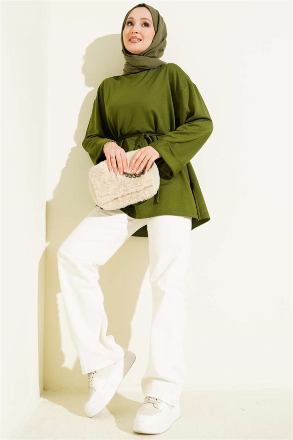 Loisha Side Slit Belted Tunic Green