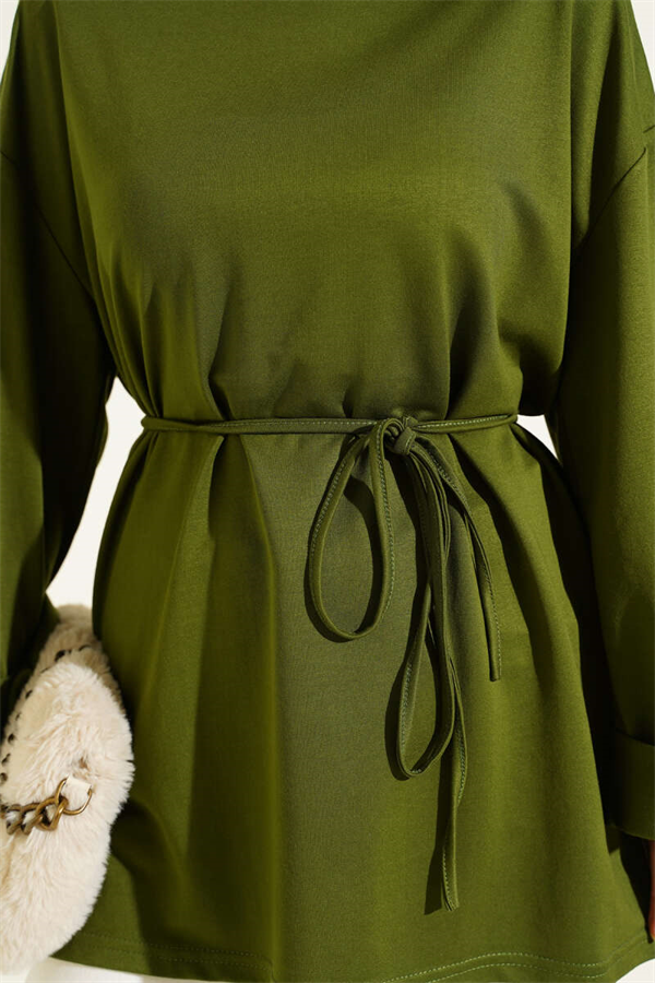 Loisha Side Slit Belted Tunic Green