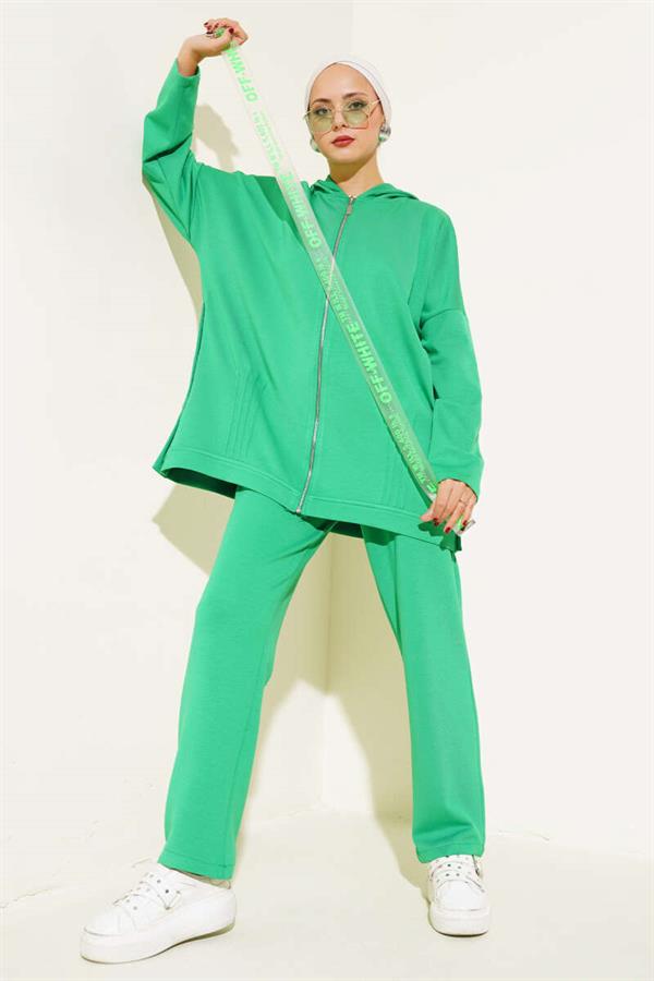 Loysha Side Buttoned Cardigan 2 Piece Set Green