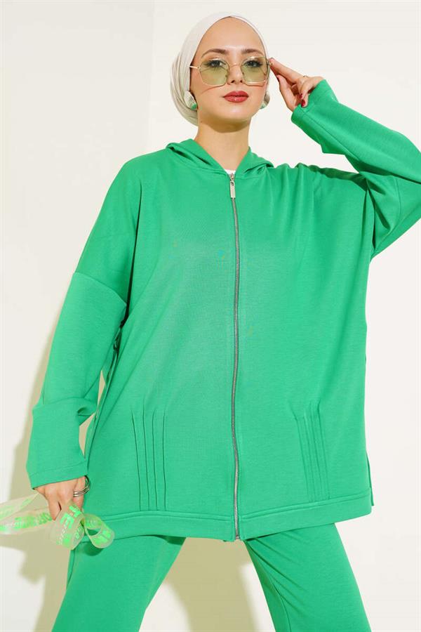 Loysha Side Buttoned Cardigan 2 Piece Set Green