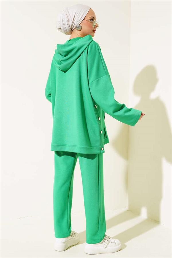 Loysha Side Buttoned Cardigan 2 Piece Set Green