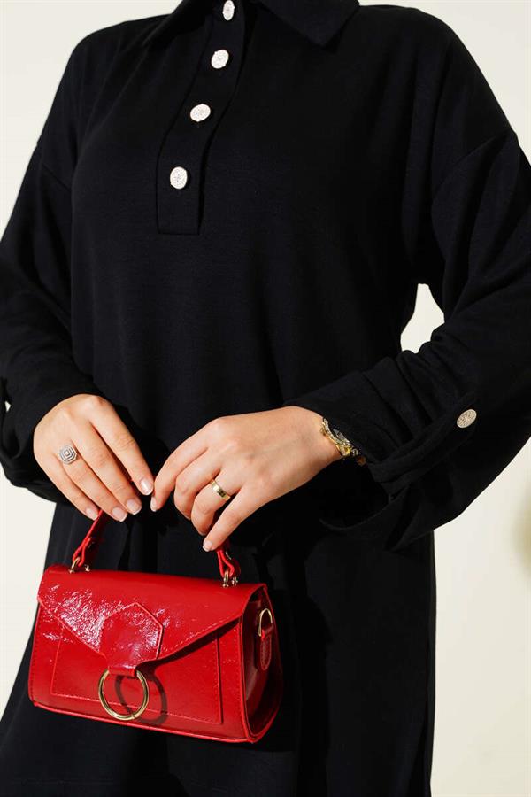 Loyşa Half Buttoned Tunic 2 Piece Set Black