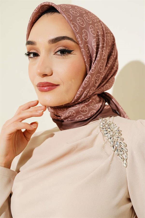 MK Pattern Soft Scarf Light Brown