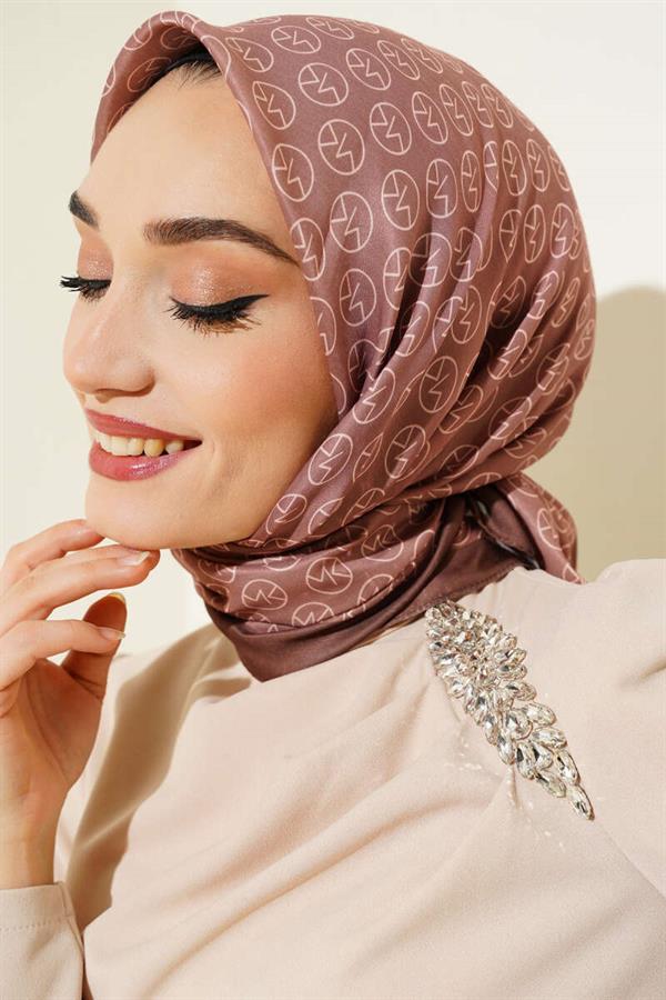 MK Pattern Soft Scarf Light Brown