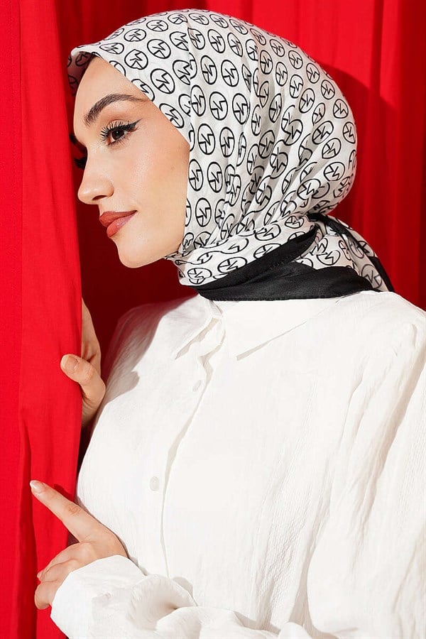 MK Pattern Soft Scarf White Black