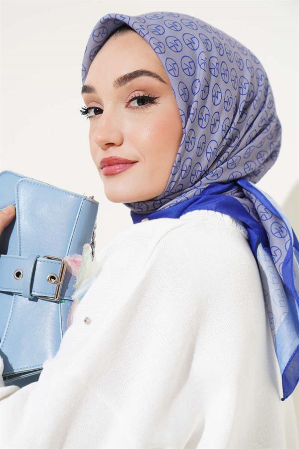 MK Pattern Soft Scarf Gray Navy Blue
