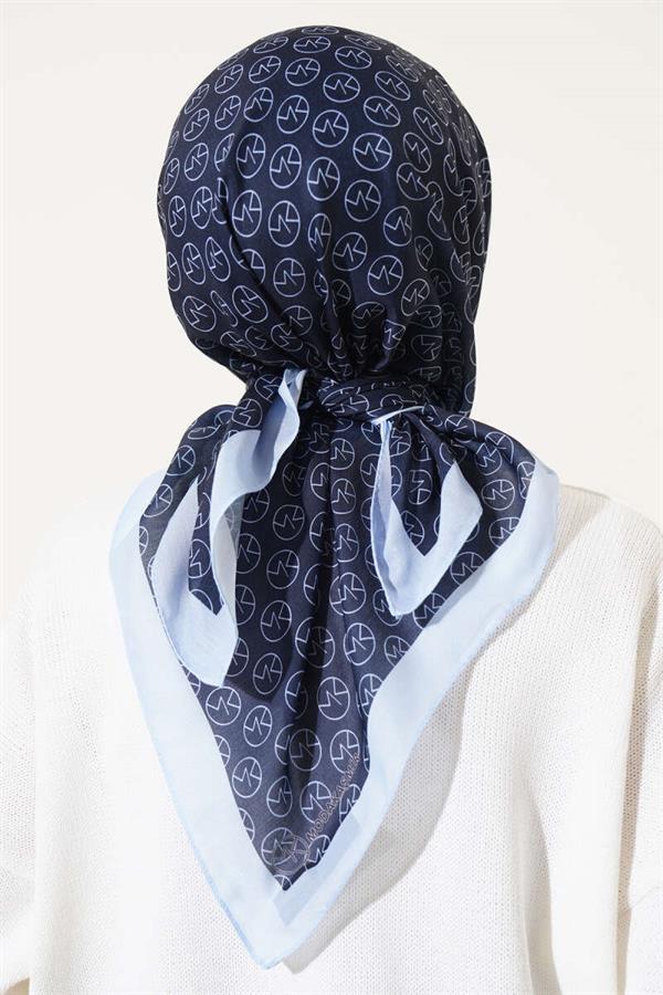 MK Pattern Soft Scarf Blue Navy Blue