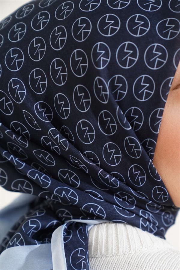 MK Pattern Soft Scarf Blue Navy Blue