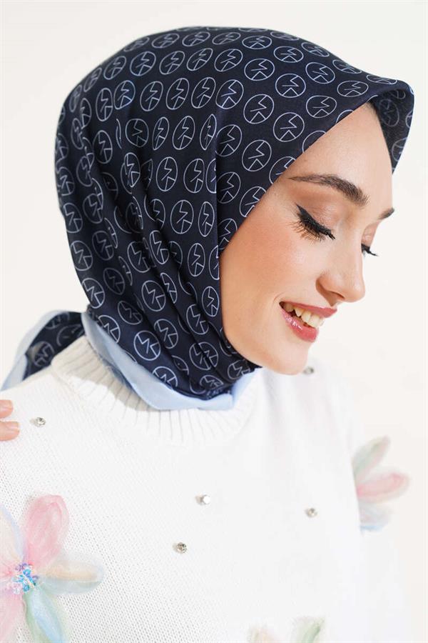 MK Pattern Soft Scarf Blue Navy Blue