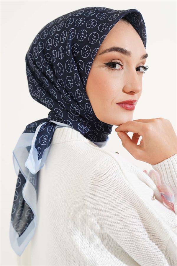 MK Pattern Soft Scarf Blue Navy Blue