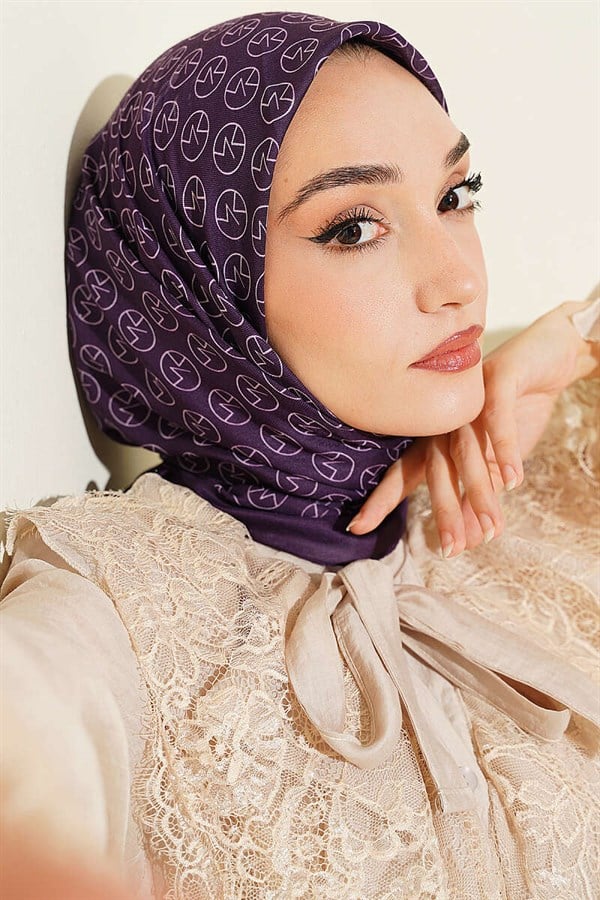 MK Pattern Soft Scarf Plum