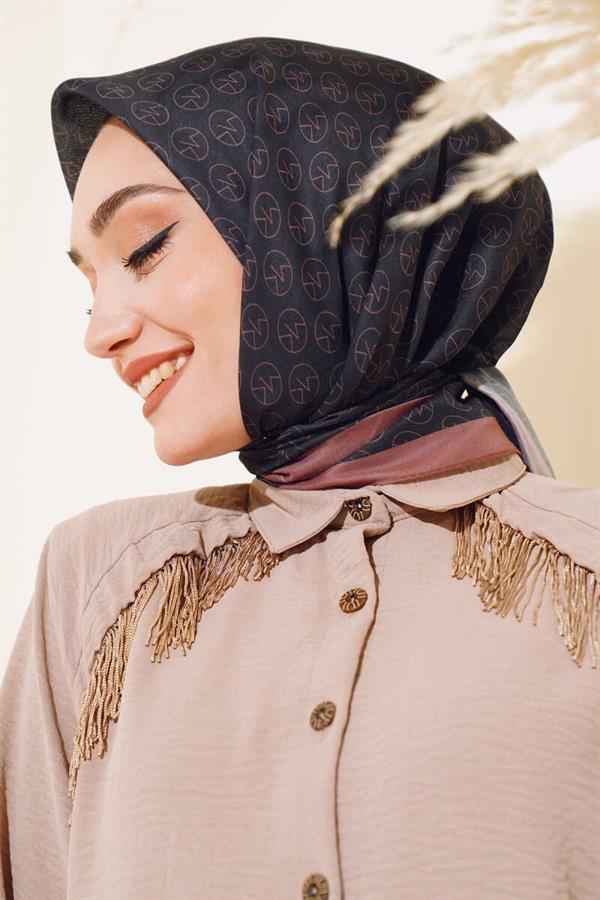 MK Pattern Soft Scarf Black Brown