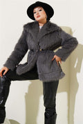 Madonna Collar Belted Fur Coat Smoke